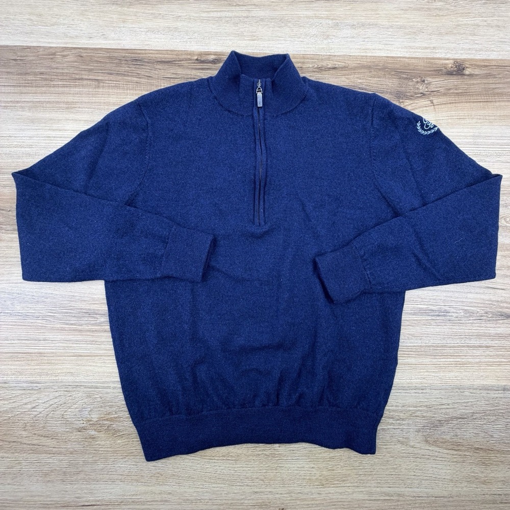 Turtleson 100% Extra Fine Merino Wool Knit 1/4 Zip Pullover Golf Sweater Navy L*